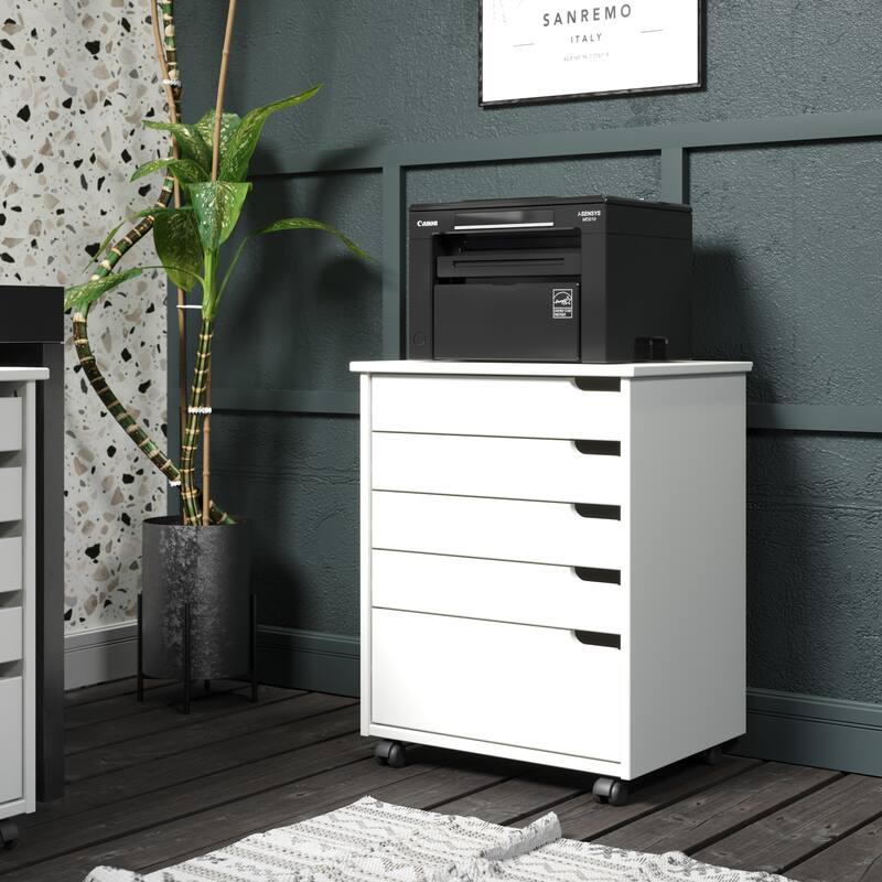 Adeptus Original Euro Roll Cart, Solid Wood, 4+1 Drawer Extra Wide Drawers Roll Carts, White