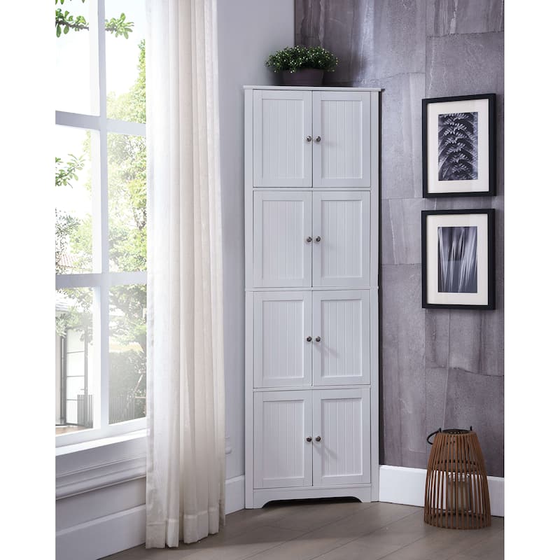 4-Tier 68" Corner Kitchen Pantry Storage Cabinet with 8 Doors, White