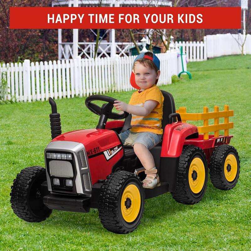 35W Kids Ride On Tractor, Electric Vehicle Car with Trailer & Remote Control