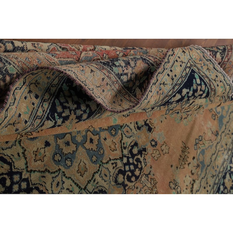 Medallion Mashad Persian Vintage Area Rug Handmade Wool Carpet - 7'11"x 11'1"