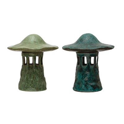 Stoneware Mushroom Lantern with Lid - 8.4"L x 8.3"W x 9.0"H