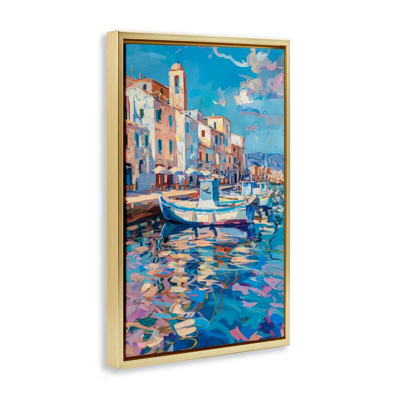 Stupell Coastal City Harbor Framed Floater Canvas Wall Art Design By LSR Design Studio