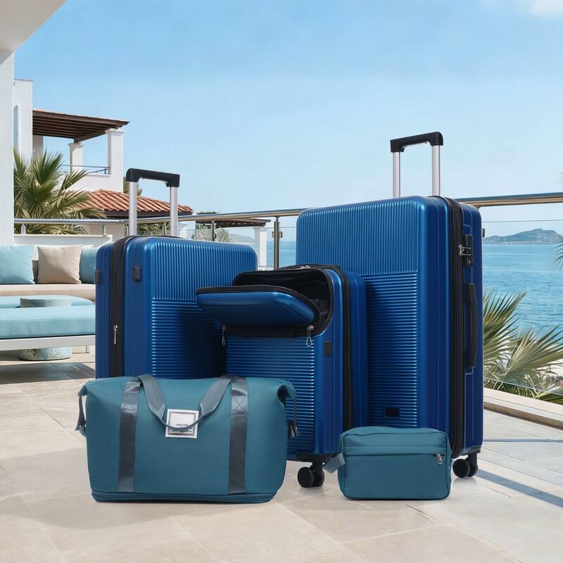 Luggage Sets 5 Piece with Half-opening, Hardside Carry On Suitcase Set with Double Spinner Wheel, with USB Port,TSA Locks