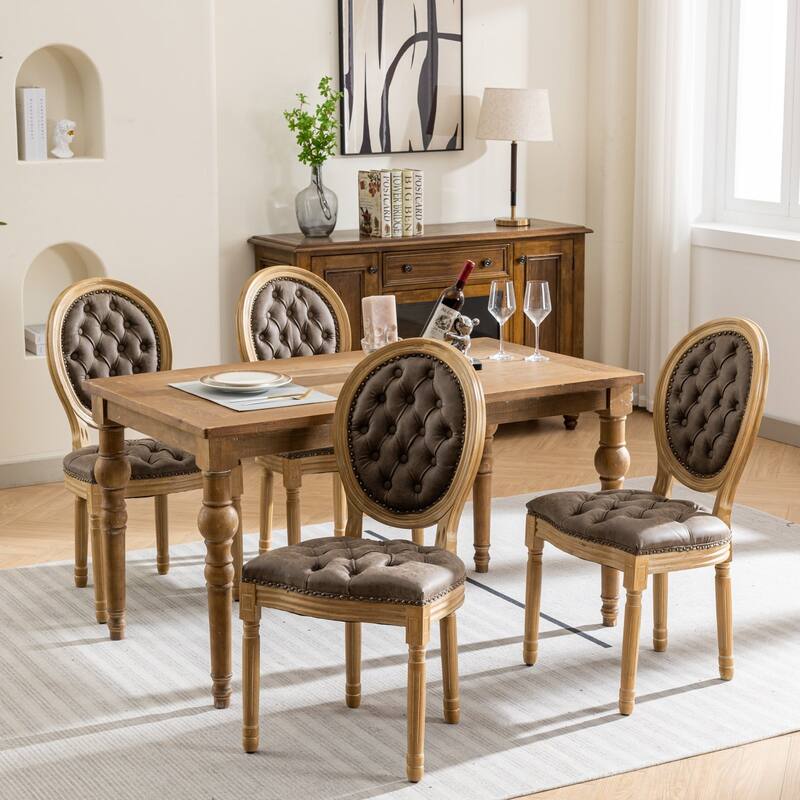Dining Chairs Set of 2, Solid Wood Frame Kitchen Chairs, PU Artificial Leather Dining Chair with Nailhead Trim & Wood Legs