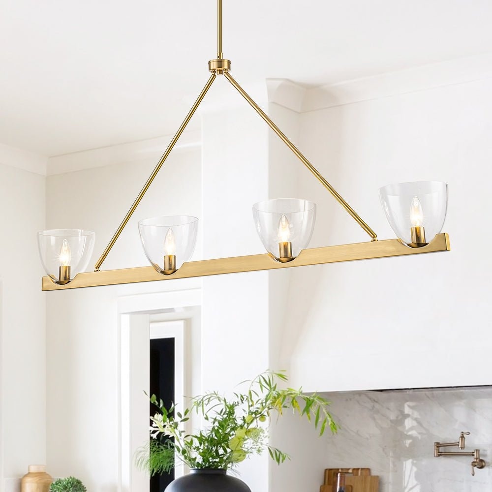 Modern 4-Light Hand-blown Clear Glass Linear Island Chandelier - 47.2 in