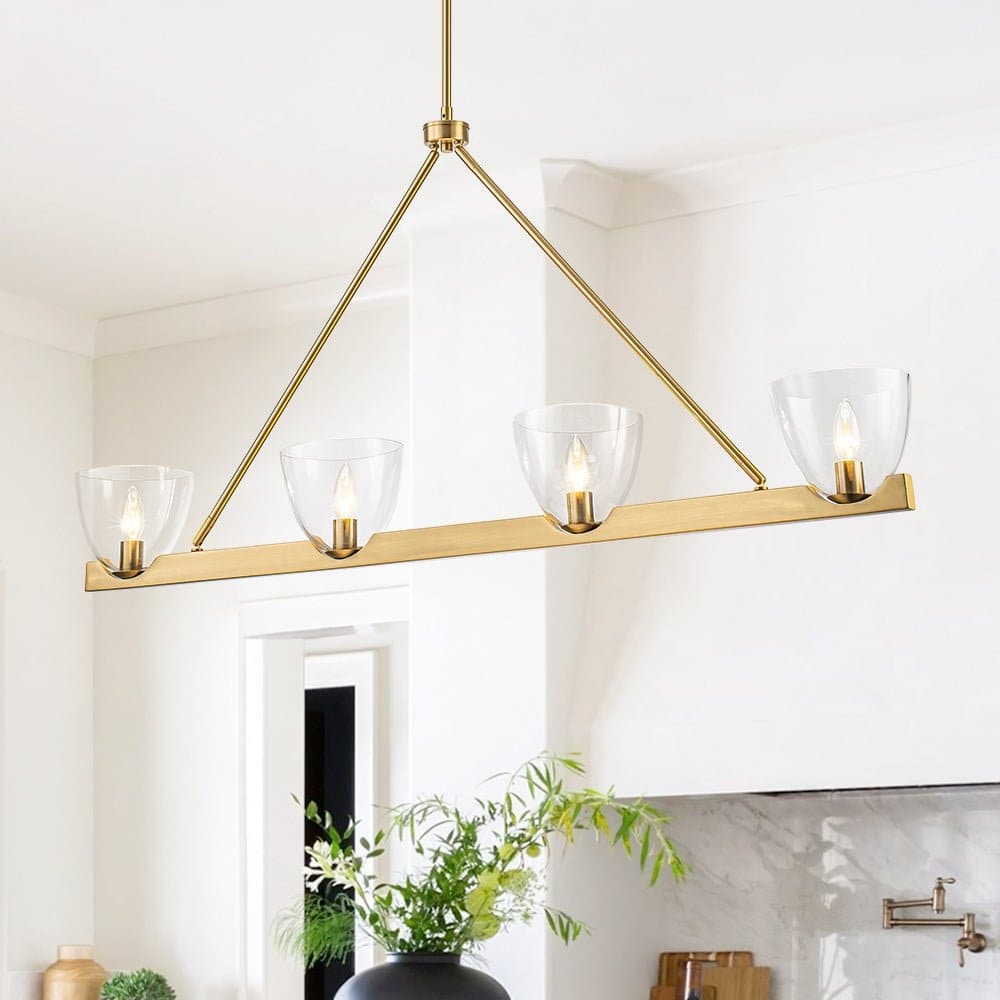 Modern 4-Light Hand-blown Clear Glass Linear Island Chandelier - 47.2 in