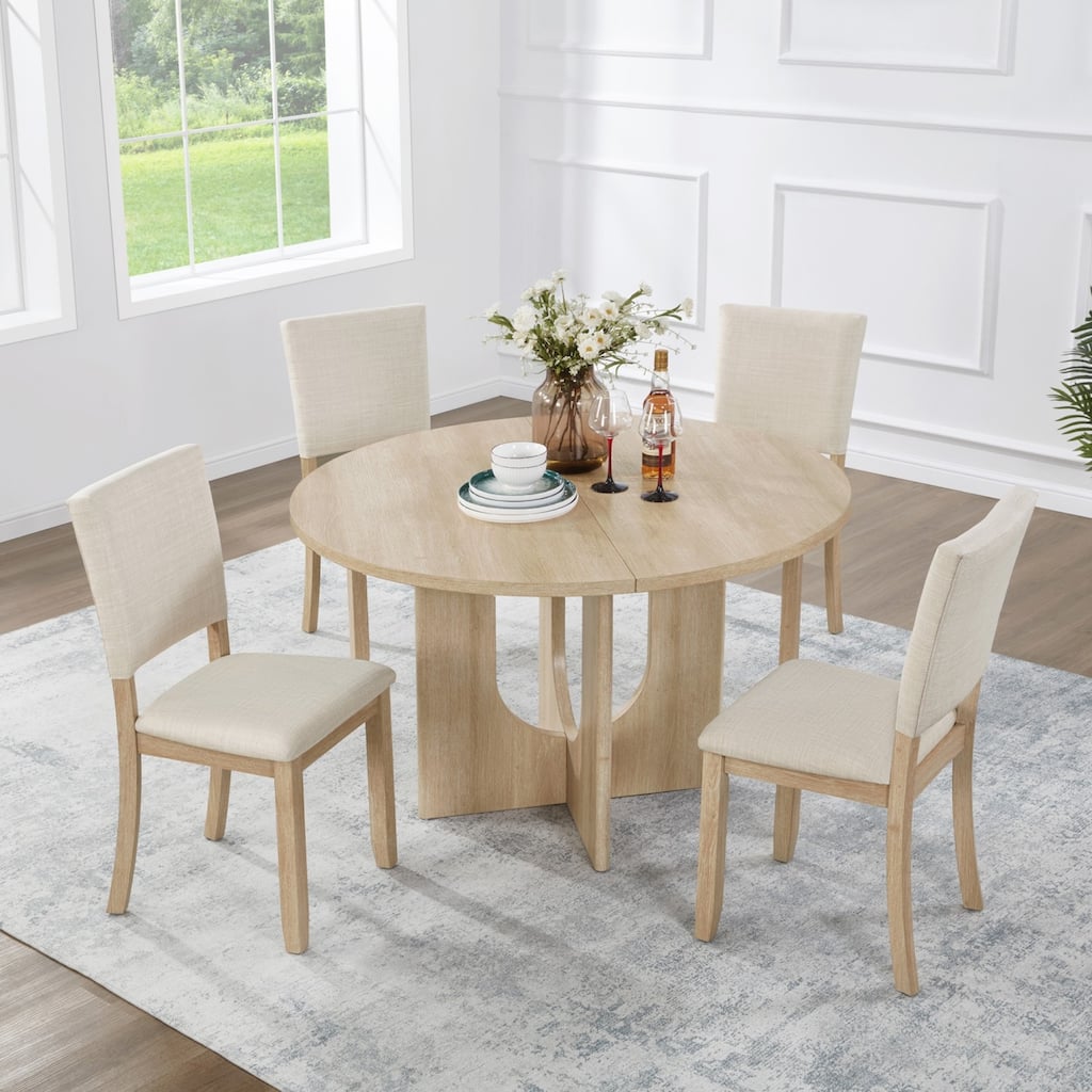 5-Piece Dining Set, 47.3" Round Dining Table with 4 Dining Chairs