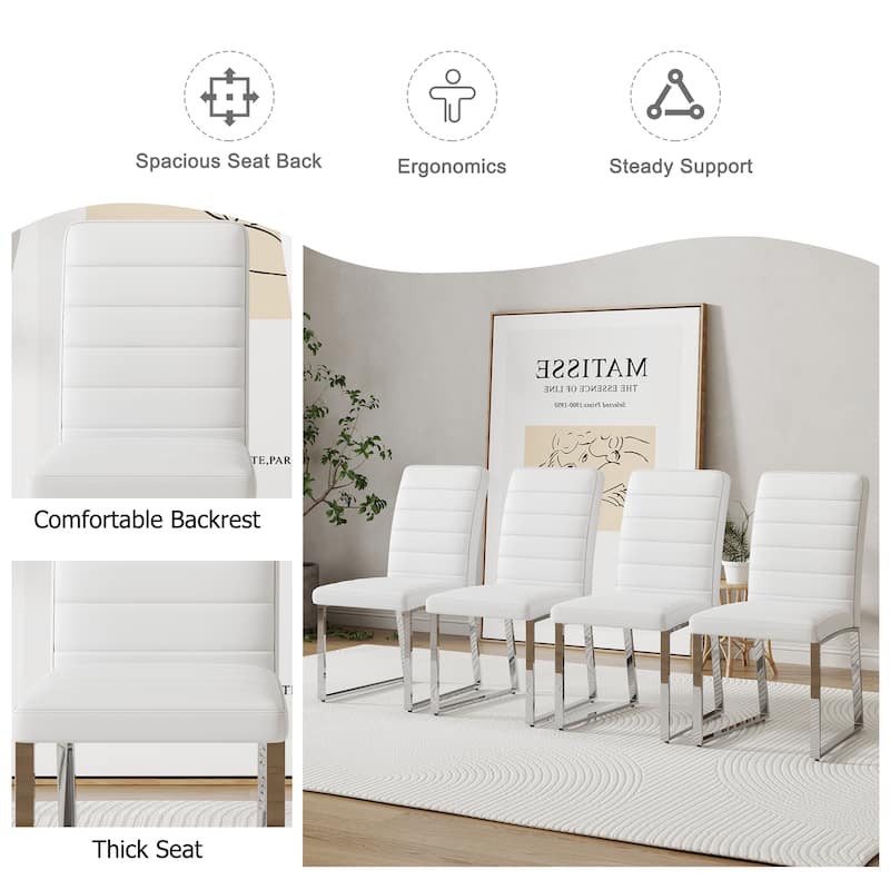 Upholstery Dining Chairs Set of 4 - White PU