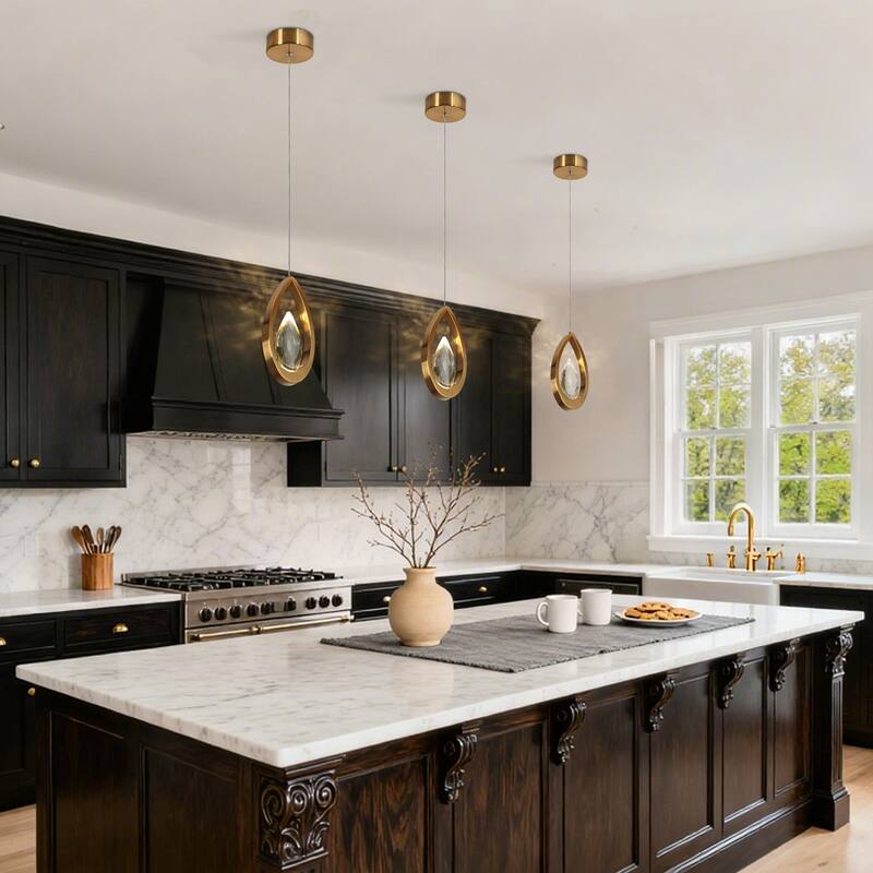 Modern LED Crystal 1-Light Gold Pendant Light Hollow-carved Design for Kitchen Island - 5.5" W x 11" H x 1.7" D