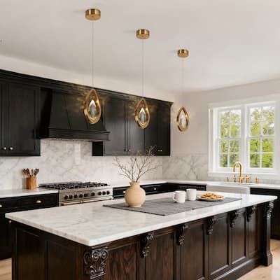 Modern LED Crystal 1-Light Gold Pendant Light Hollow-carved Design for Kitchen Island - 5.5" W x 11" H x 1.7" D
