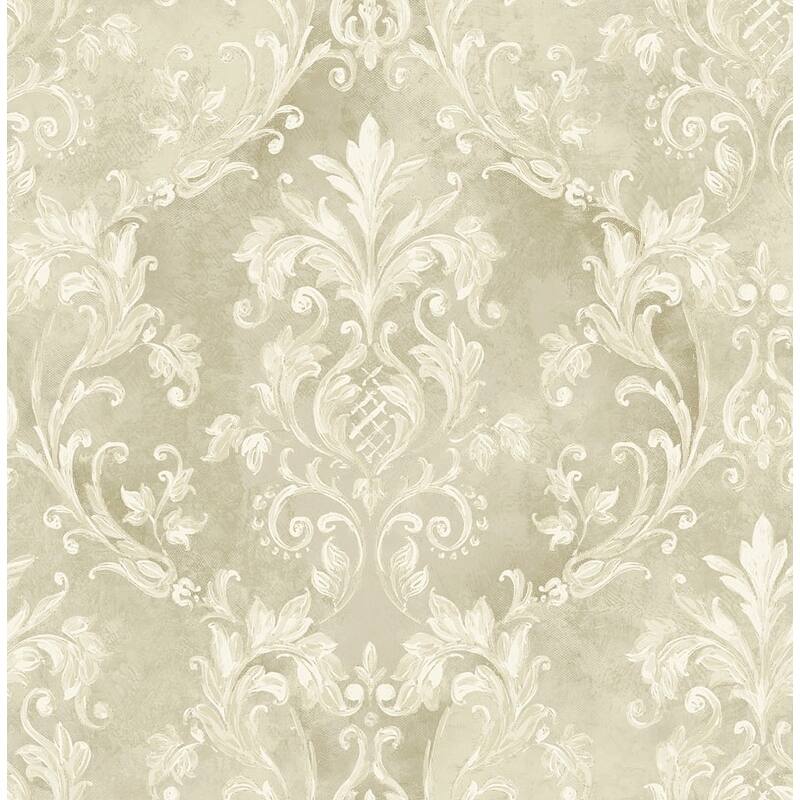Seabrook Designs Capriana Scroll Trellis Unpasted Wallpaper - 20.5 in W x 33 ft. L - Metallic Greige & Cream