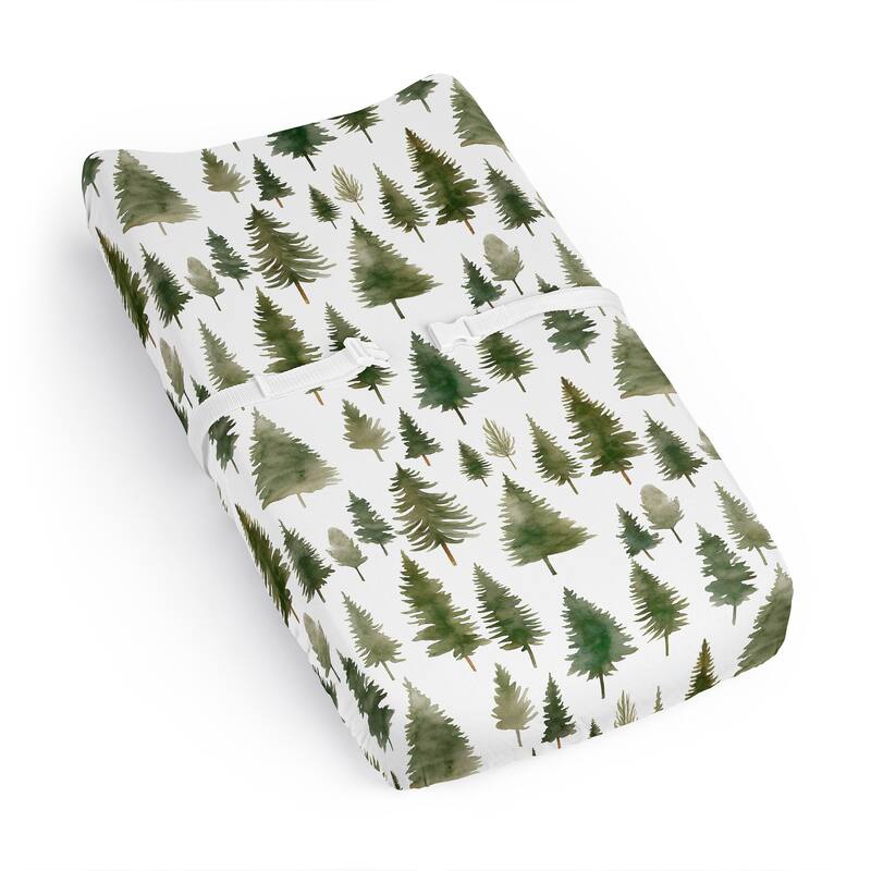 Sweet Jojo Designs Sage Green Woodland Boy, Girl, Unisex/Gender Neutral Changing Pad Cover Sheet -Forest Themed Pine Tree, Trees