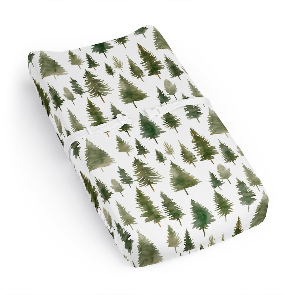 Sweet Jojo Designs Sage Green Woodland Boy, Girl, Unisex/Gender Neutral Changing Pad Cover Sheet -Forest Themed Pine Tree, Trees