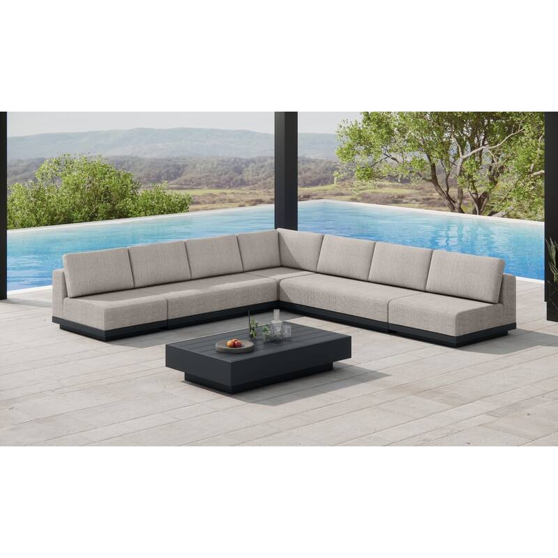 Oslo Aluminum Outdoor Upholstered Sectional Lounge Set- 6-Piece