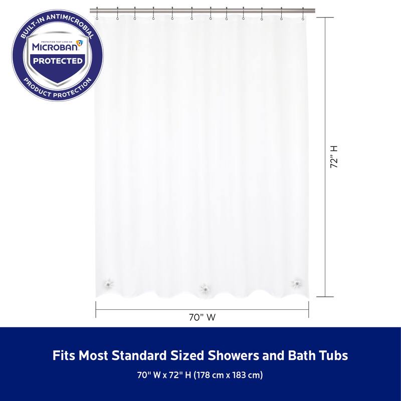Kenney Microban Protected Medium Weight PEVA Shower Liner, 70" W x 72" H, 2-Pack