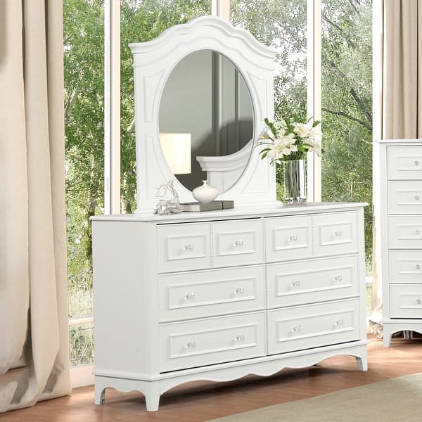slide 2 of 7, Furniture of America Lindsey Traditional White Wood 6-Drawer 2-Piece Dresser and Mirror Set White
