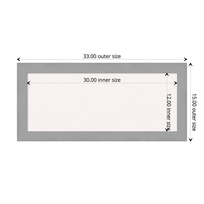 Brushed Framed White Corkboard Bulletin Board - Brushed Nickel - Board Size 30x12