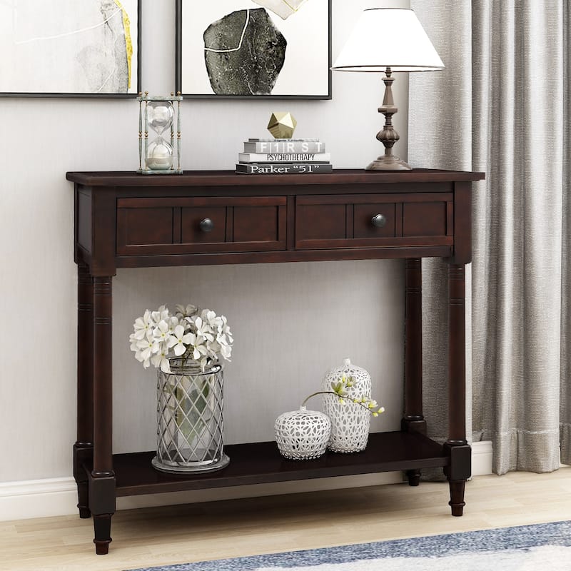 Modern Console Table with Two Drawers and Bottom Shelf