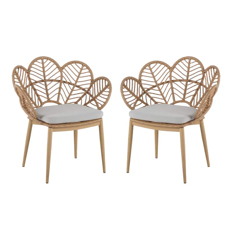 Roomfitters Kirk Outdoor Wicker Peacock Papasan Chairs with Teak Finish Legs, Light Brown and Beige Set of 2 - Set of 2