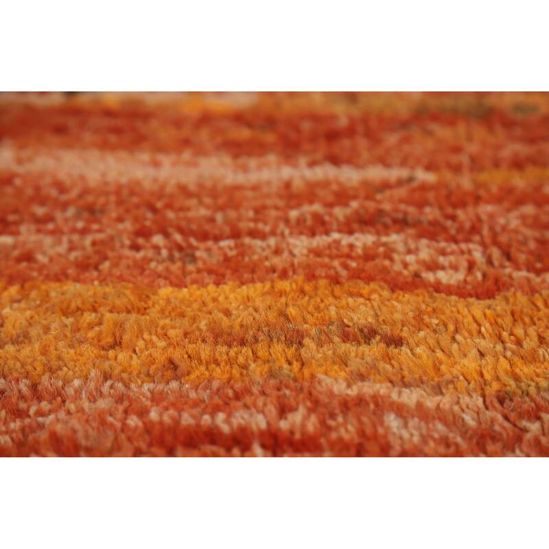 Orange Moroccan Oriental Area Rug Hand-Knotted Wool Carpet - 6'8" x 9'9"