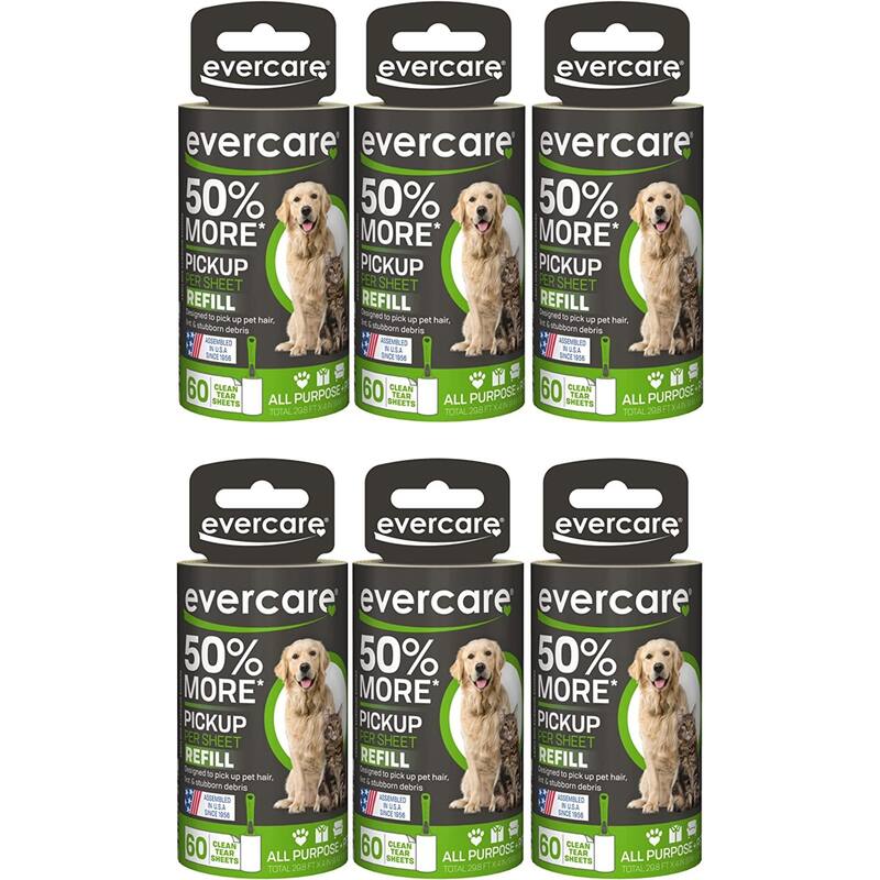 Evercare All Purpose Pet Hair Lint Roller Refills 60 Sheets - 6 Pack