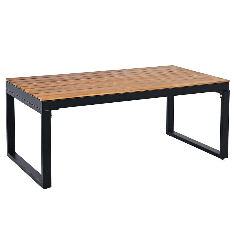 4-Piece Outdoor Sofa Set with Acacia Wood Armrests & Coffee Table, for 5 People