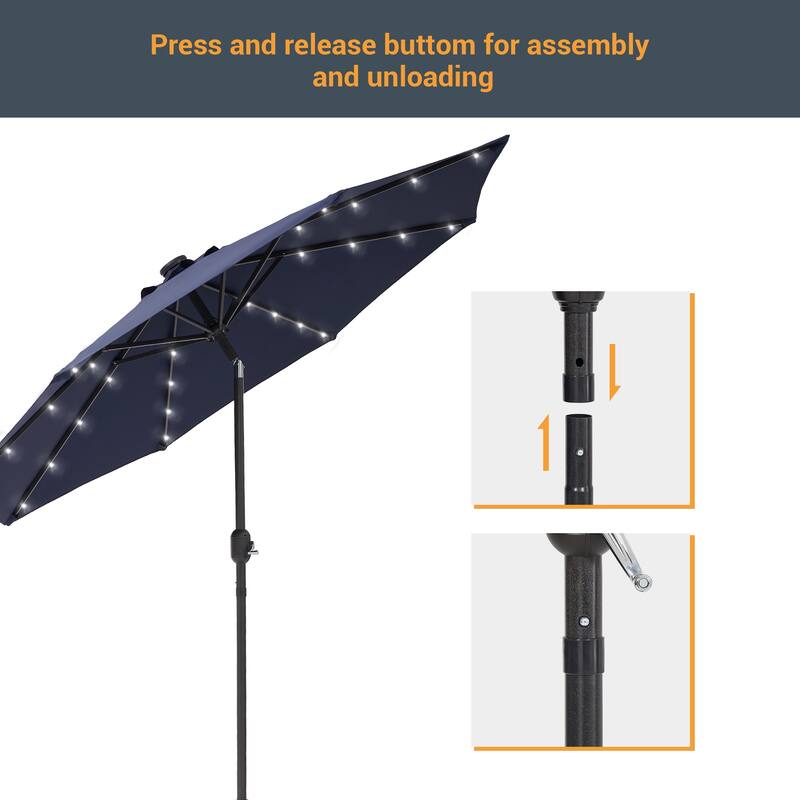 LIVOOSUN 9Ft Patio LED Market Umbrella Outdoor Table Steel Umbrella