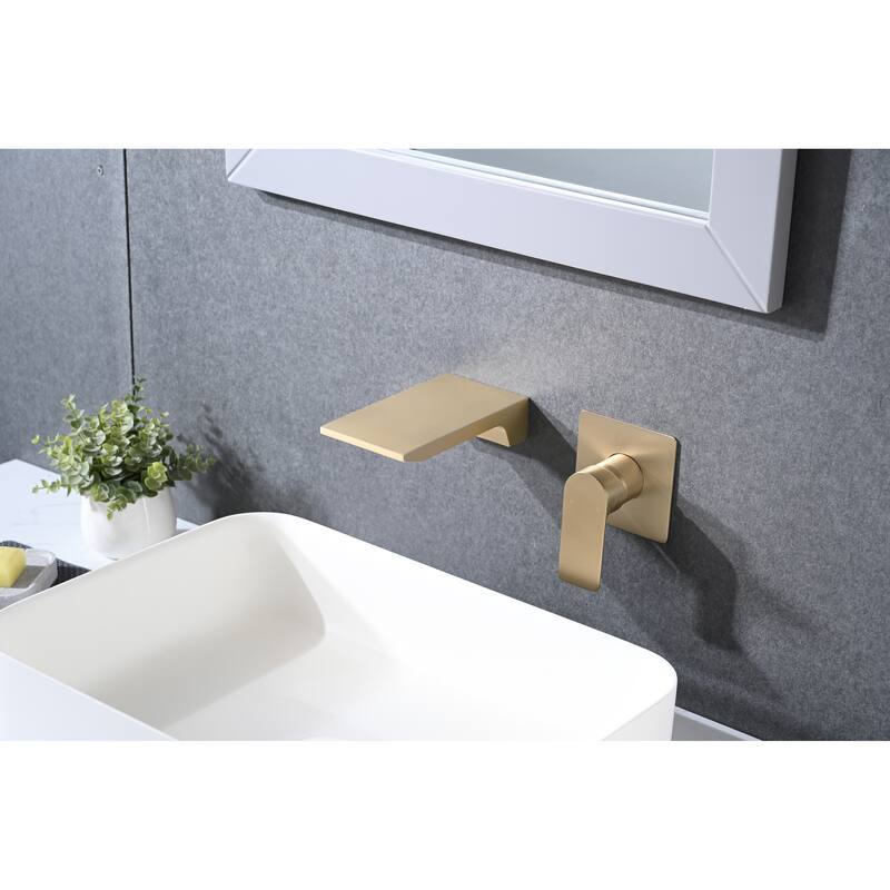 Wall Mount Waterfall Bathtub Faucet with Easy Single Handle Control, Durable Brushed Gold Finish, Modern Design