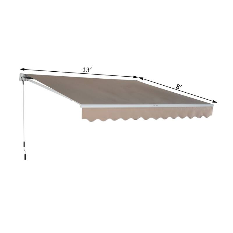 Outsunny 13' x 8' Manual Retractable Sun Shade Patio Awning with Durable Design & Adjustable Length Canopy