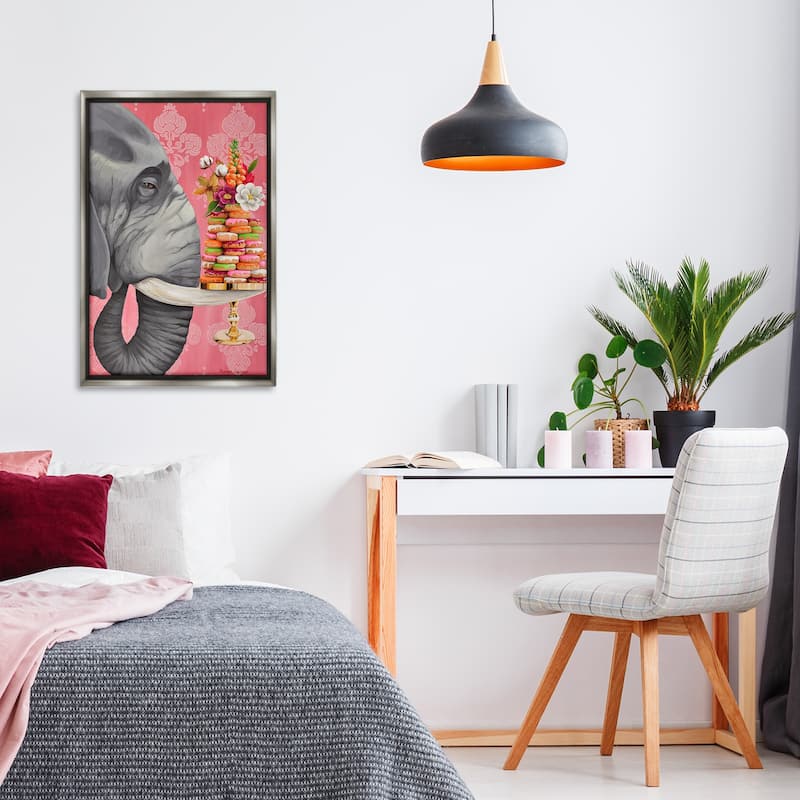 Stupell Elephant & Stacked Desserts Framed Floater Canvas Wall Art Design By Heather Gauthier