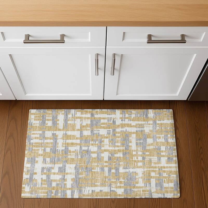 Premium Washable Super Soft Contemporary Plaid Mayfield Rug - Gold - 1'8" x 2'6"