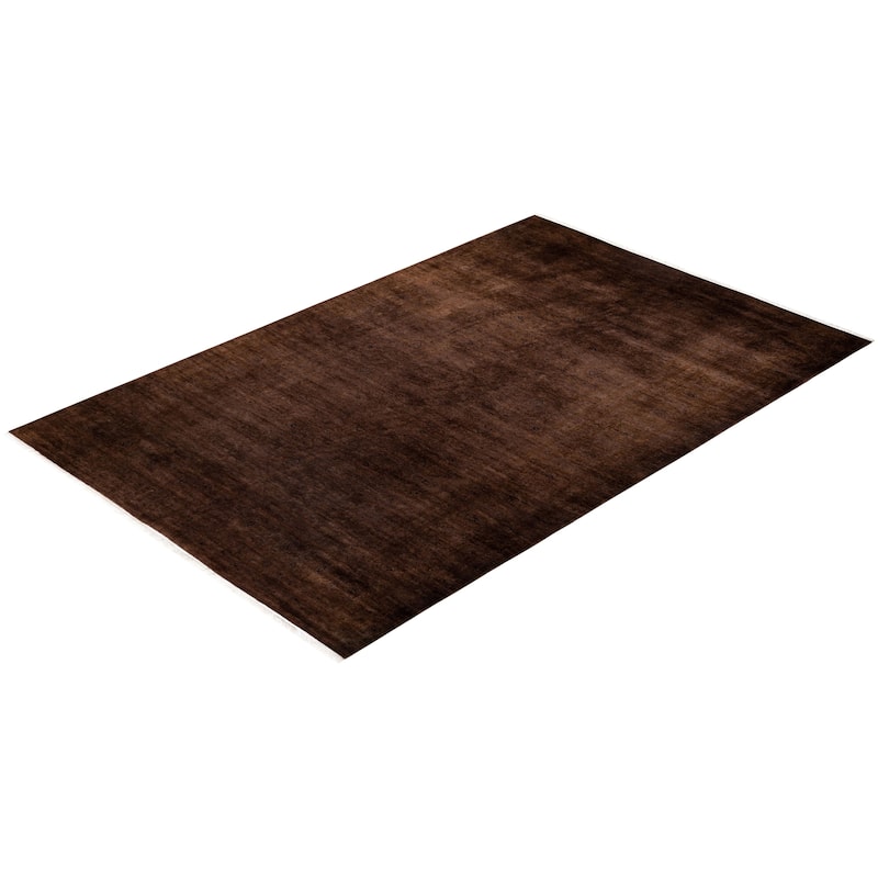 Overton Hand Knotted Wool Vintage Inspired Modern Contemporary Overdyed Brown Area Rug - 6' 0" x 9' 3"