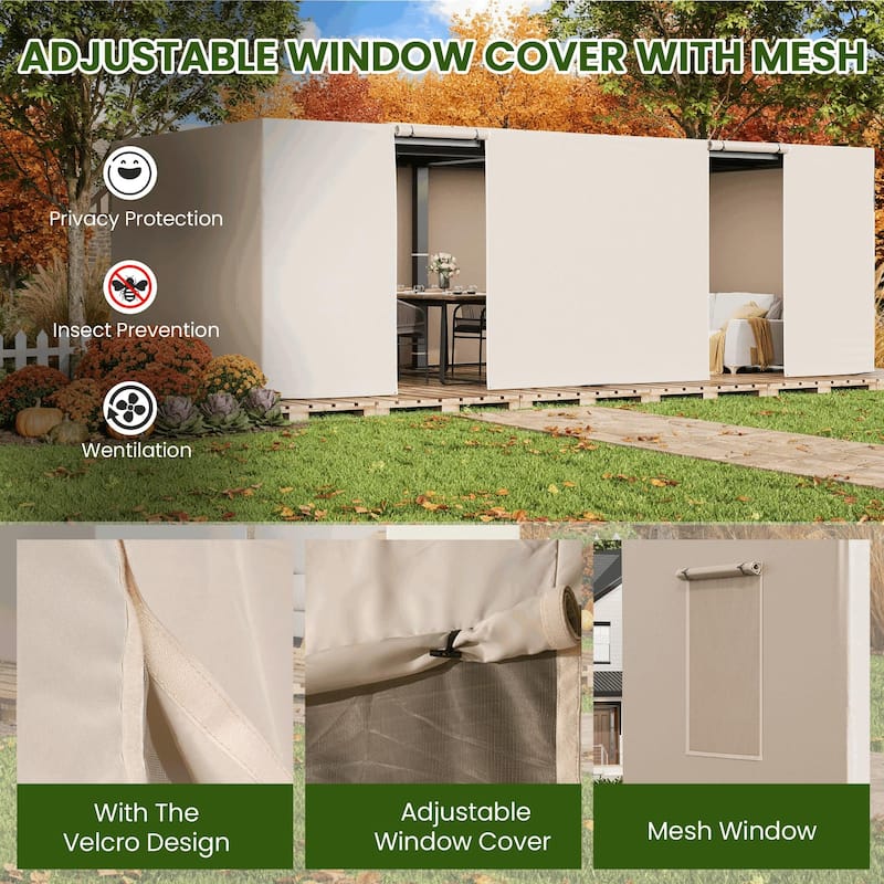 EROMMY Waterproof Pergola Winter Cover with Sidewalls, Mesh Windows and Roll-Up Door, All-Season Weather Enclosure