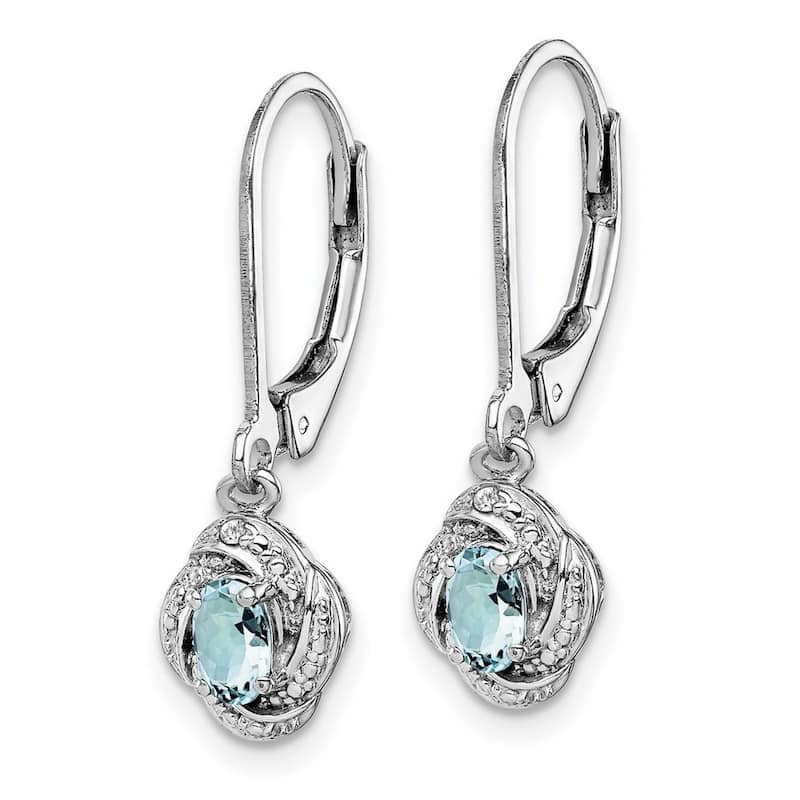 Curata 925 Sterling Silver Dangle Polished Leverback Diamond and Aquamarine Earrings - 26x7mm Wide