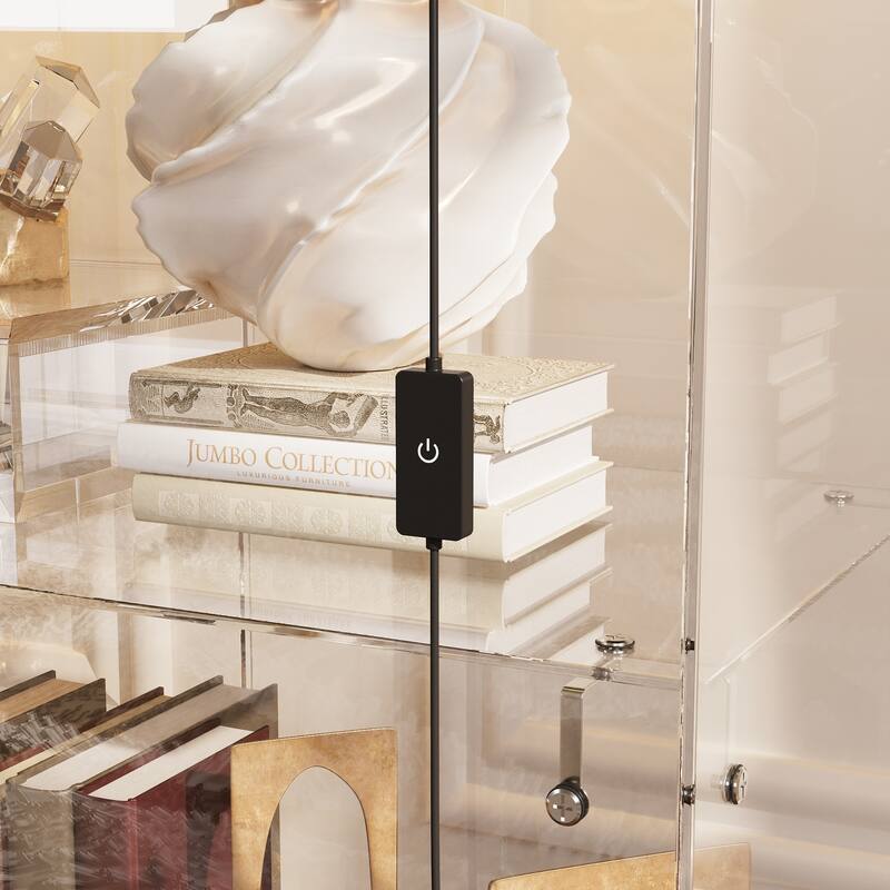 Black Bookcase Glass Display Cabinet with LED Lights, Modern Storage Showcase for Bags, Shoes, Liquor & Collectibles