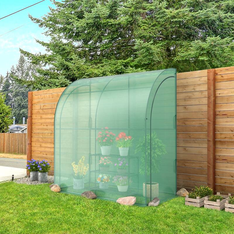 7'x 3.5'x 7' Greenhouse Portable Wall House w/ Green PE Cover & Shelf - 78'' x 38.5'' x 84.5''(Lx Wx H)