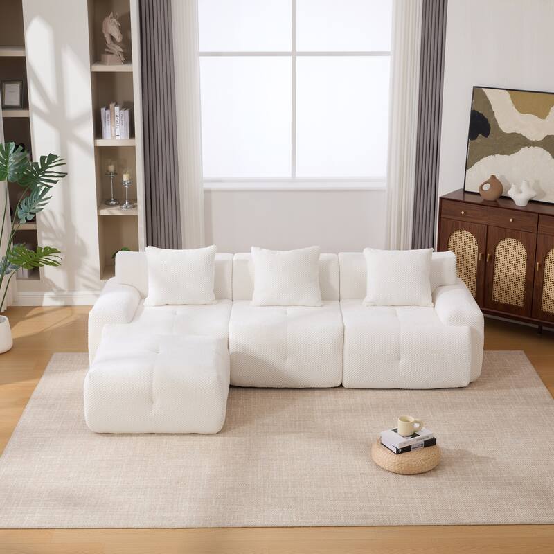 104"W Modern Upholstered Sectional Sofa with 3 Pillows and Ottoman