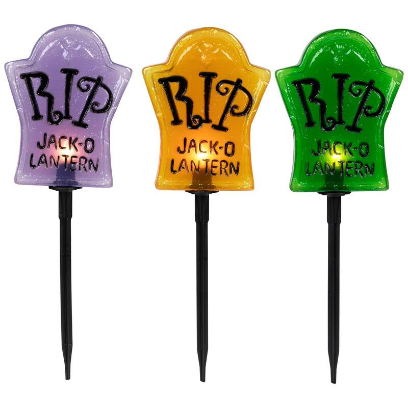 Lighted R.I.P Tombstone Halloween Outdoor Pathway Markers - 18" - Set of 3