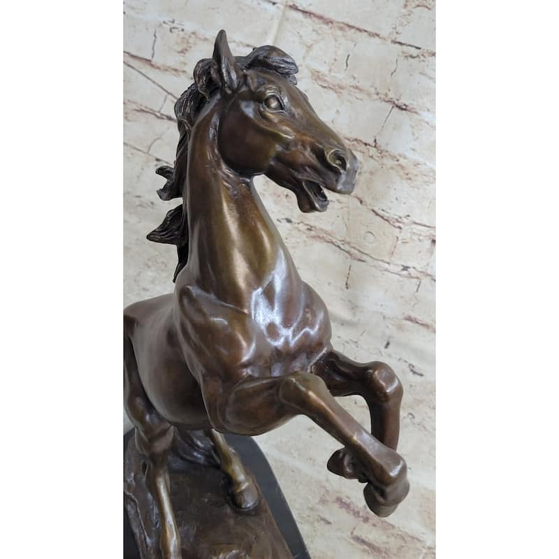 Rearing Stallion Horse Bronze Sculpture Statue Figure On Marble Base By Lecourtier