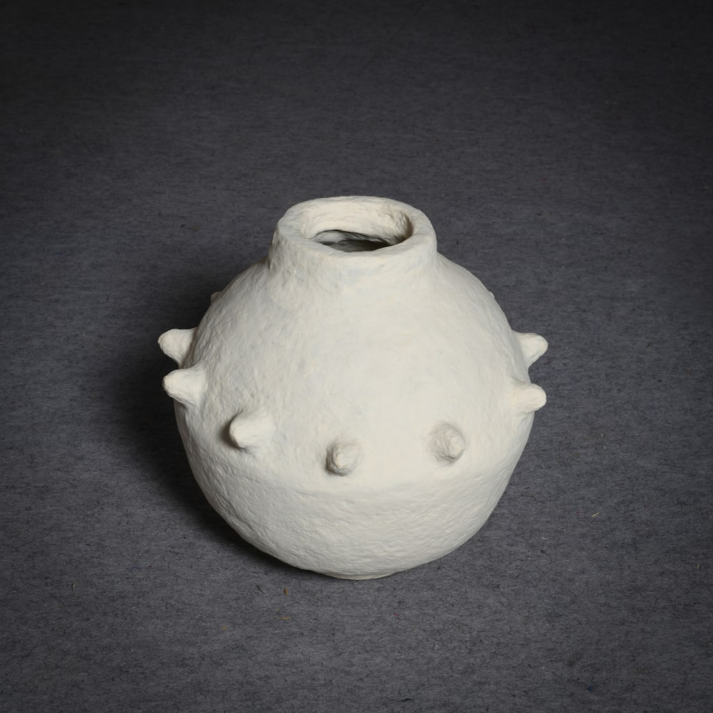 Paper Mache Vase Dia 16" Off-White - Off-White