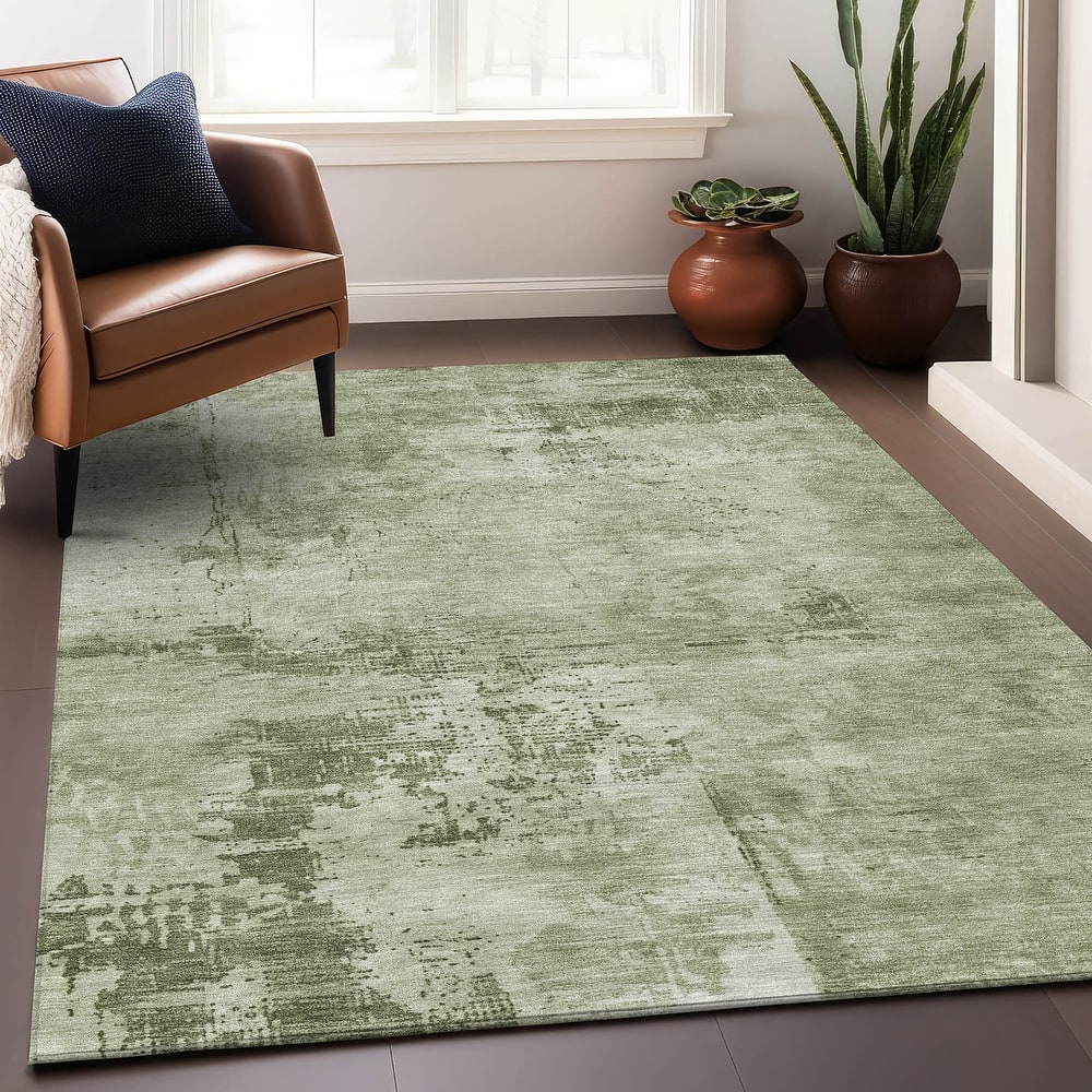 Machine Washable Indoor/ Outdoor Abstract Modern Chantille Rug