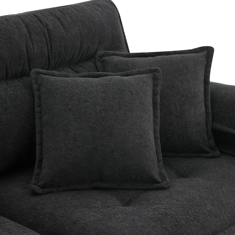 L Shaped Convertible Sectional Sofa, Chenille Tufted Sectional Sofa