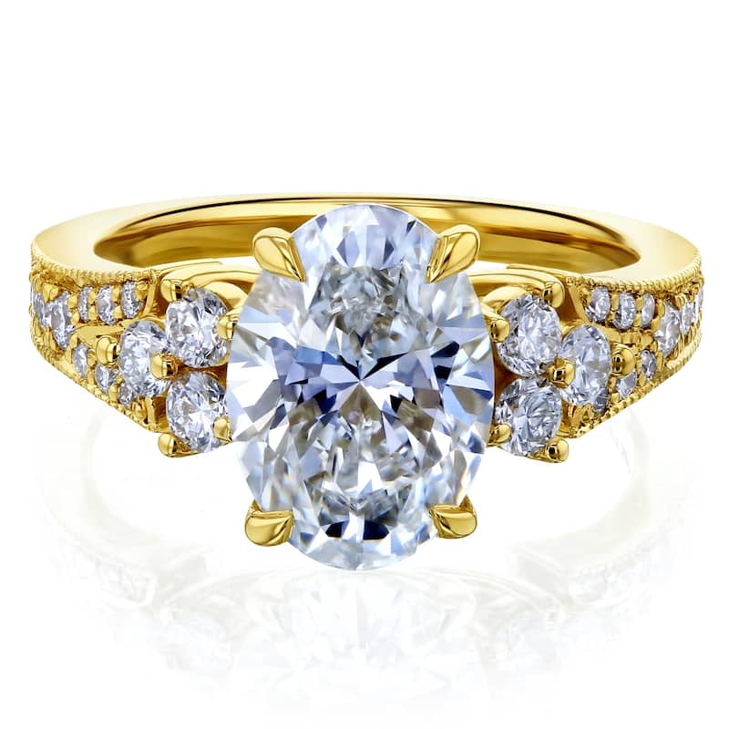 Kobelli 2.45 Carat Lab Grown Diamond Certified 14k Solid Gold Oval & Side Cluster Interlaken Engagement Ring (EF/VS) - Yellow - 5.5