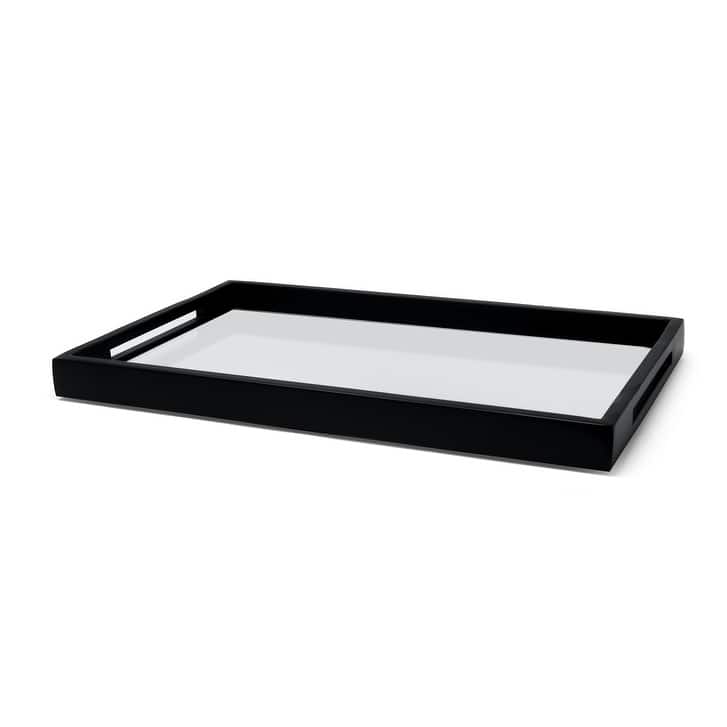 Large Rectangle Mirror Tray with Handles, Available in 3 Colors and 2 Sizes - Large - Black