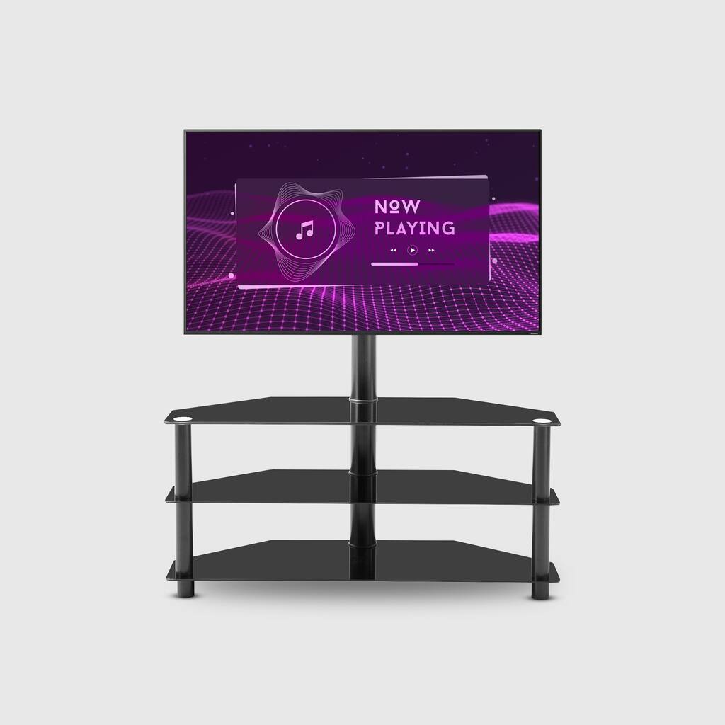 Black Swivel Floor TV Stand Height Adjustable Bracket and Shelving - 46.65"19.29"6.30