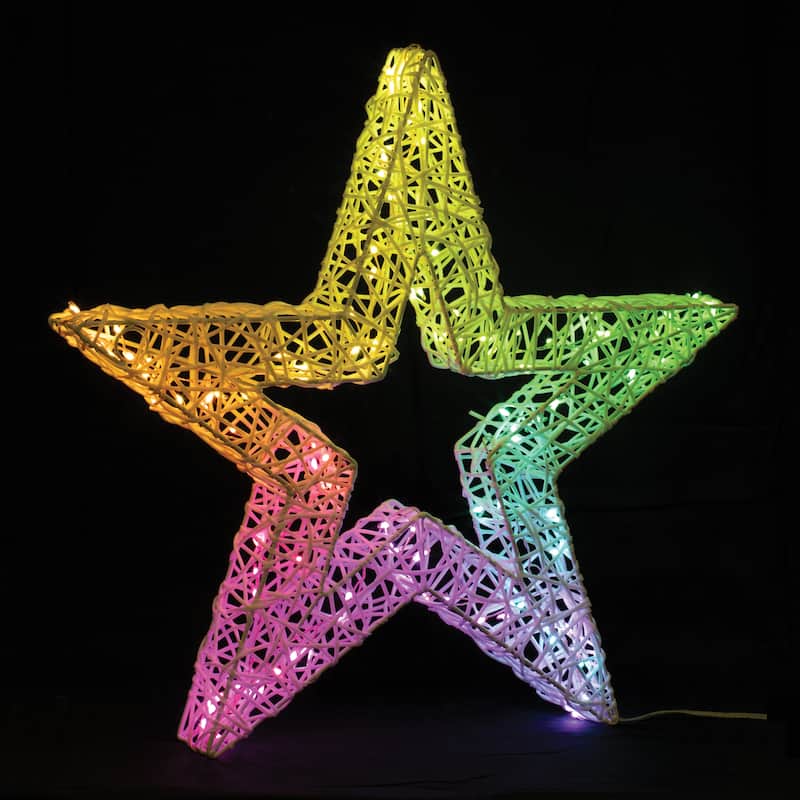LED Star Decor with UL Plug 24 inches Festive Light Display - 24” x 3” x 22.5” (L x W x H) - White/Multi