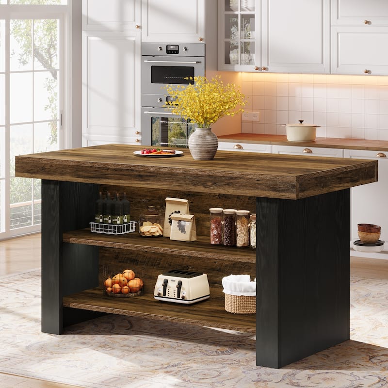 55" Kitchen Island with Storage, Center Island Table Dining Breakfast Bar for Kitchen Dining Room Living Room