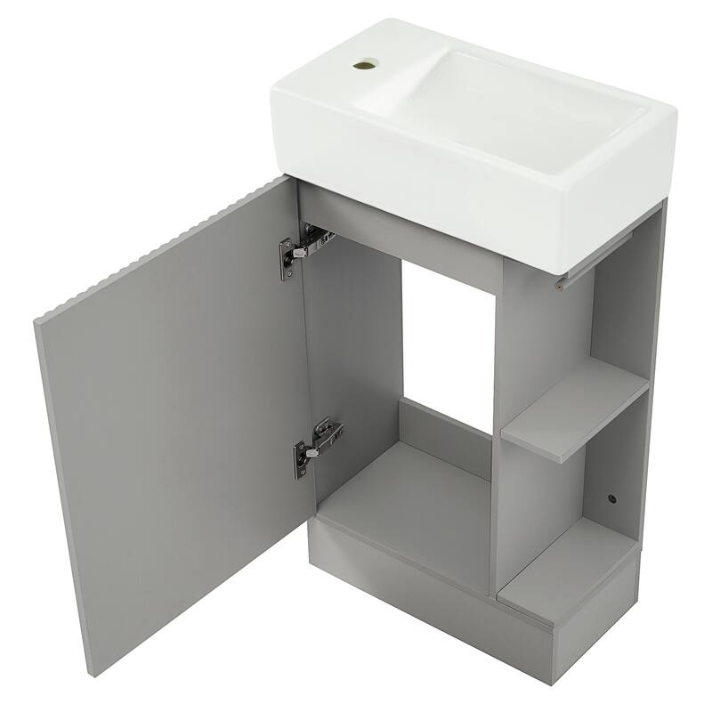 Grey 18.6" Bathroom Vanity with Undermount Sink, Two-Tier Shelf, Cabinet, and Toilet Paper Holder, Left or Right Install