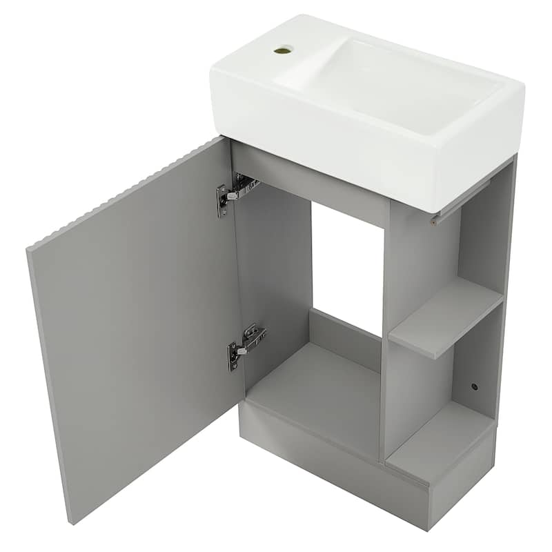 Roomfitters 18.6" Bathroom Vanity with Sink Cabinet with Two-Tier Shelf Left or Right Setup Slim Fit Design