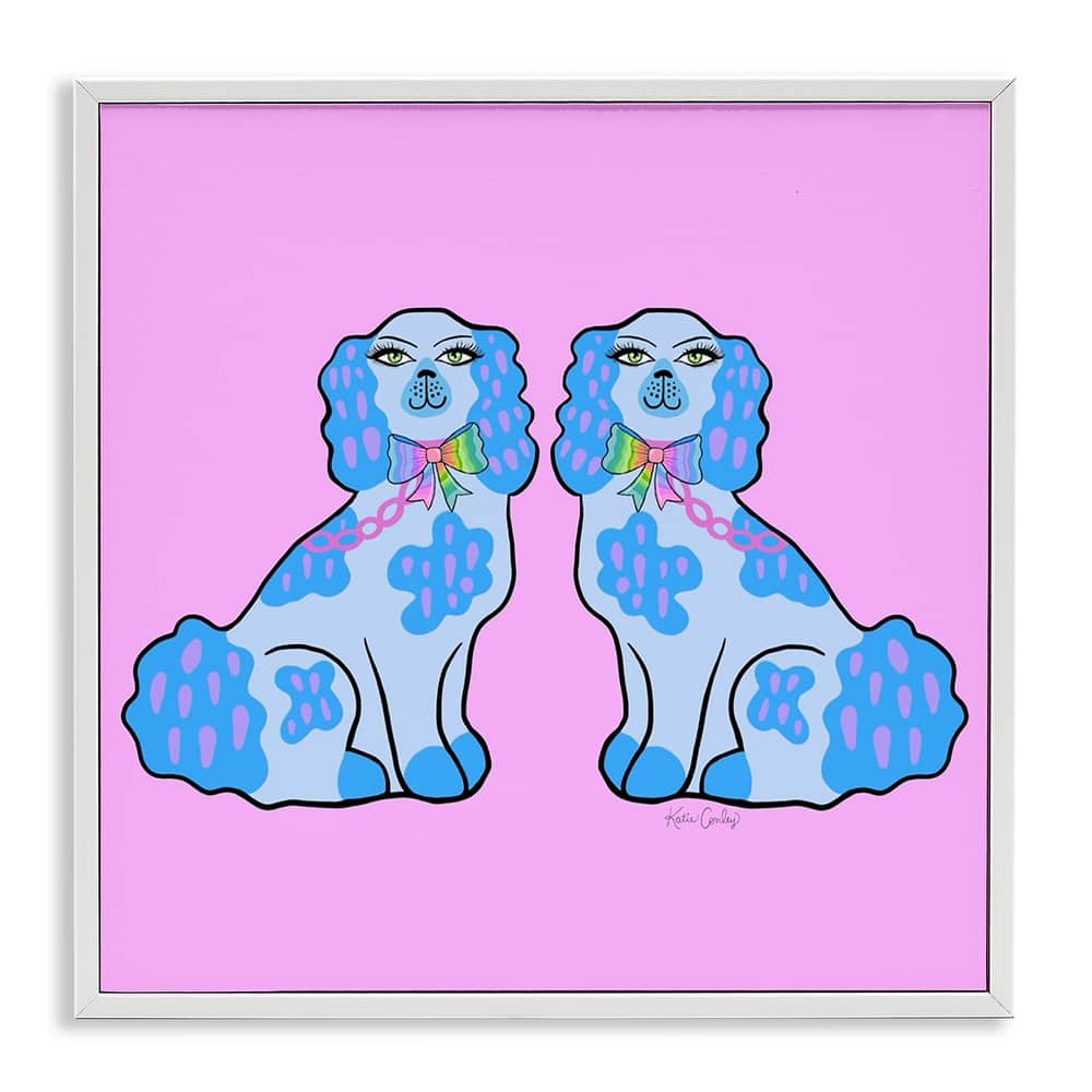 Stupell Funky Dogs Blue & Pink Framed Giclee Art Design By Katie Conley